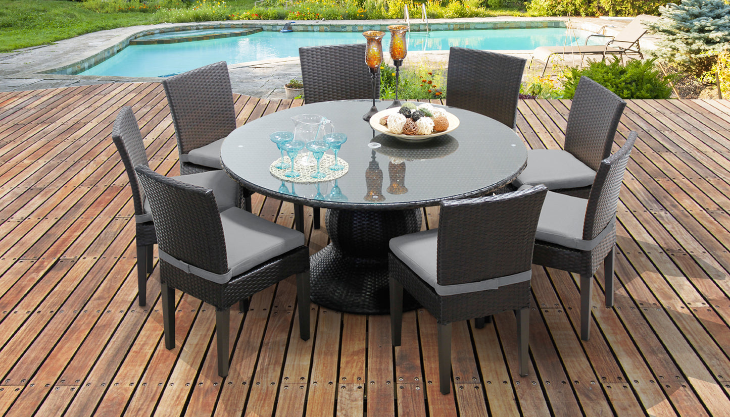 Napa 9 Piece Round Outdoor Patio Wicker Dining Set with Cushions