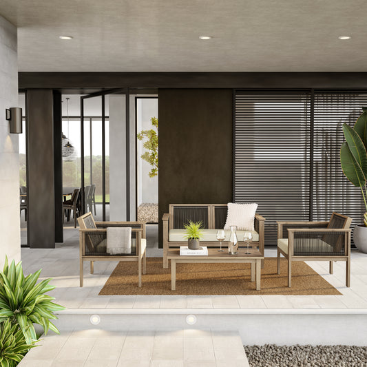 TK Classics 4-Piece Acacia and Wrapped Rope Conversation Set with Cushions