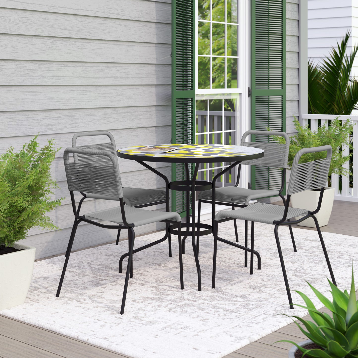 TK Classics 5 Piece Outdoor Dining Set with Geometric Tabletop, 35"W