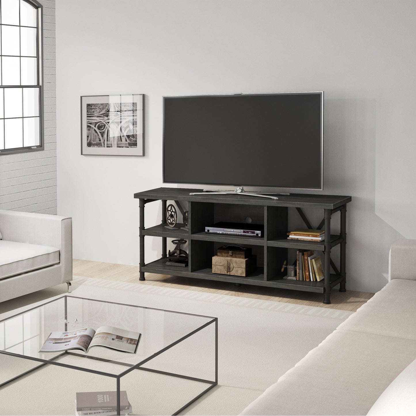 Irondale Open Architecture TV Stand for TVs up to 60 inches, Autumn Driftwood