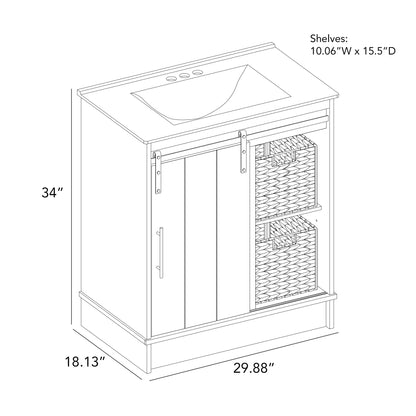 Dalton 30" Sliding Barn Door Single Bathroom Vanity with Woven Baskets