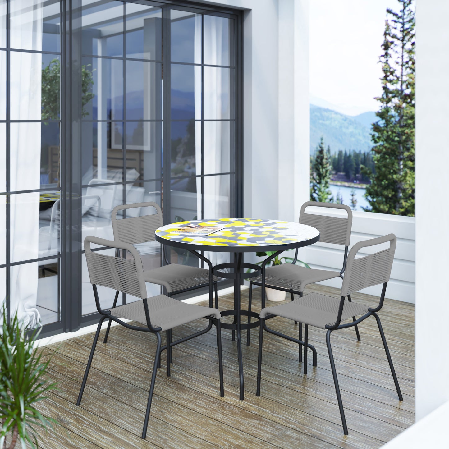 TK Classics 5 Piece Outdoor Dining Set with Geometric Tabletop, 35"W