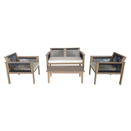 TK Classics 4-Piece Acacia and Wrapped Rope Conversation Set with Cushions