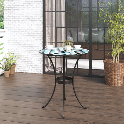 TK Classics Round Outdoor Dining Table with Geometric Mosaic Tabletop, 24” W
