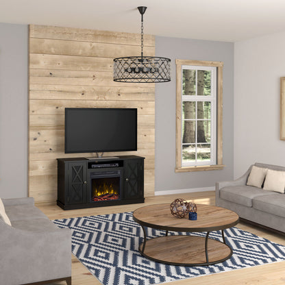 TV Stand for TVs up to 55" with Electric Fireplace and Glass Doors with X Mullions