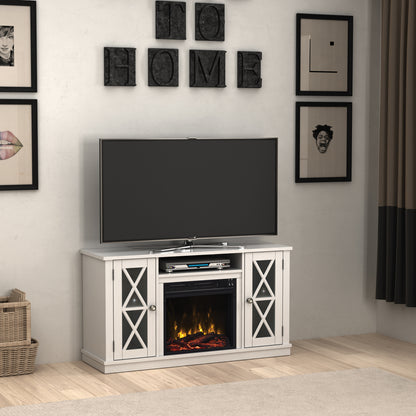 TV Stand for TVs up to 55" with Electric Fireplace and Glass Doors with X Mullions