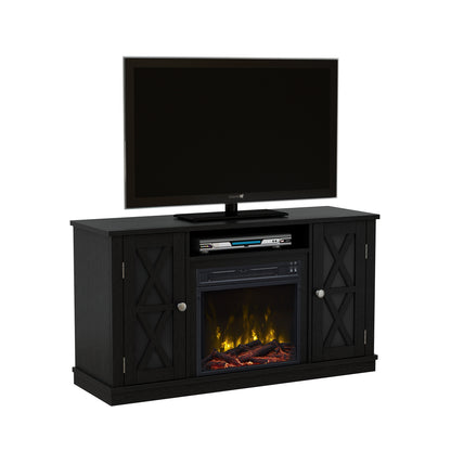 TV Stand for TVs up to 55" with Electric Fireplace and Glass Doors with X Mullions