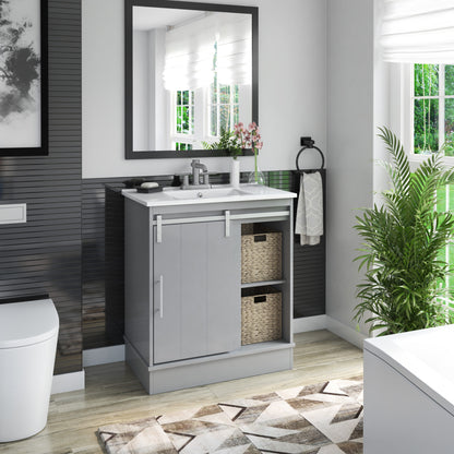 Dalton 30" Sliding Barn Door Single Bathroom Vanity with Woven Baskets