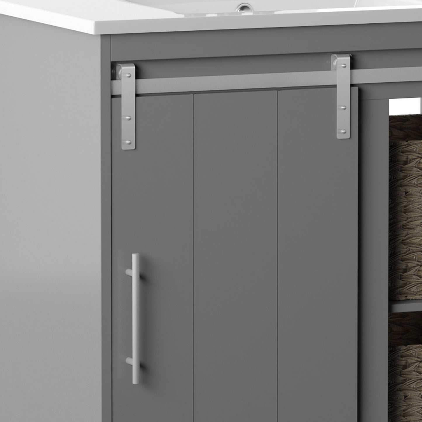 Dalton 30" Sliding Barn Door Single Bathroom Vanity with Woven Baskets