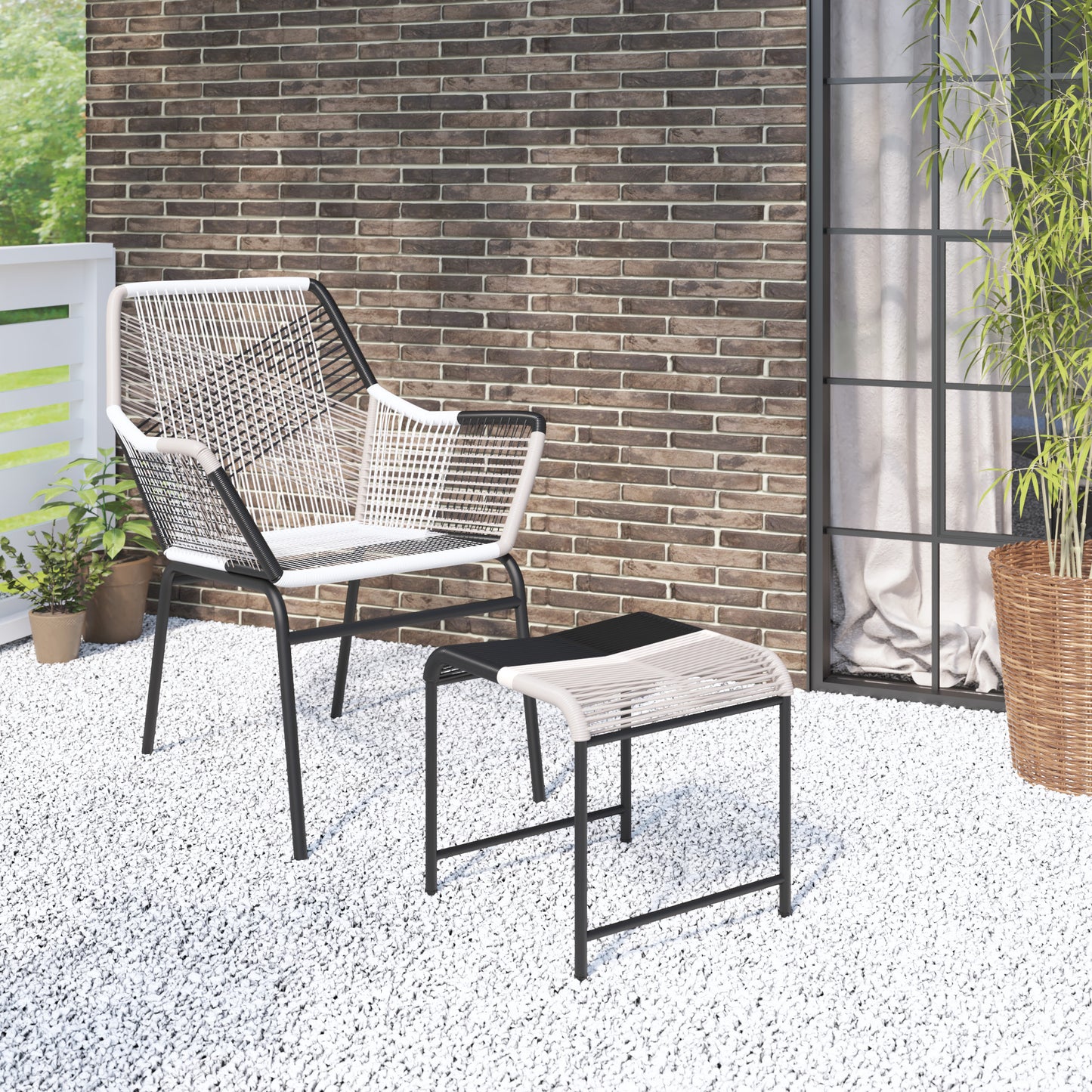 TK Classics Outdoor Wicker Contemporary Lounge Chair with Ottoman