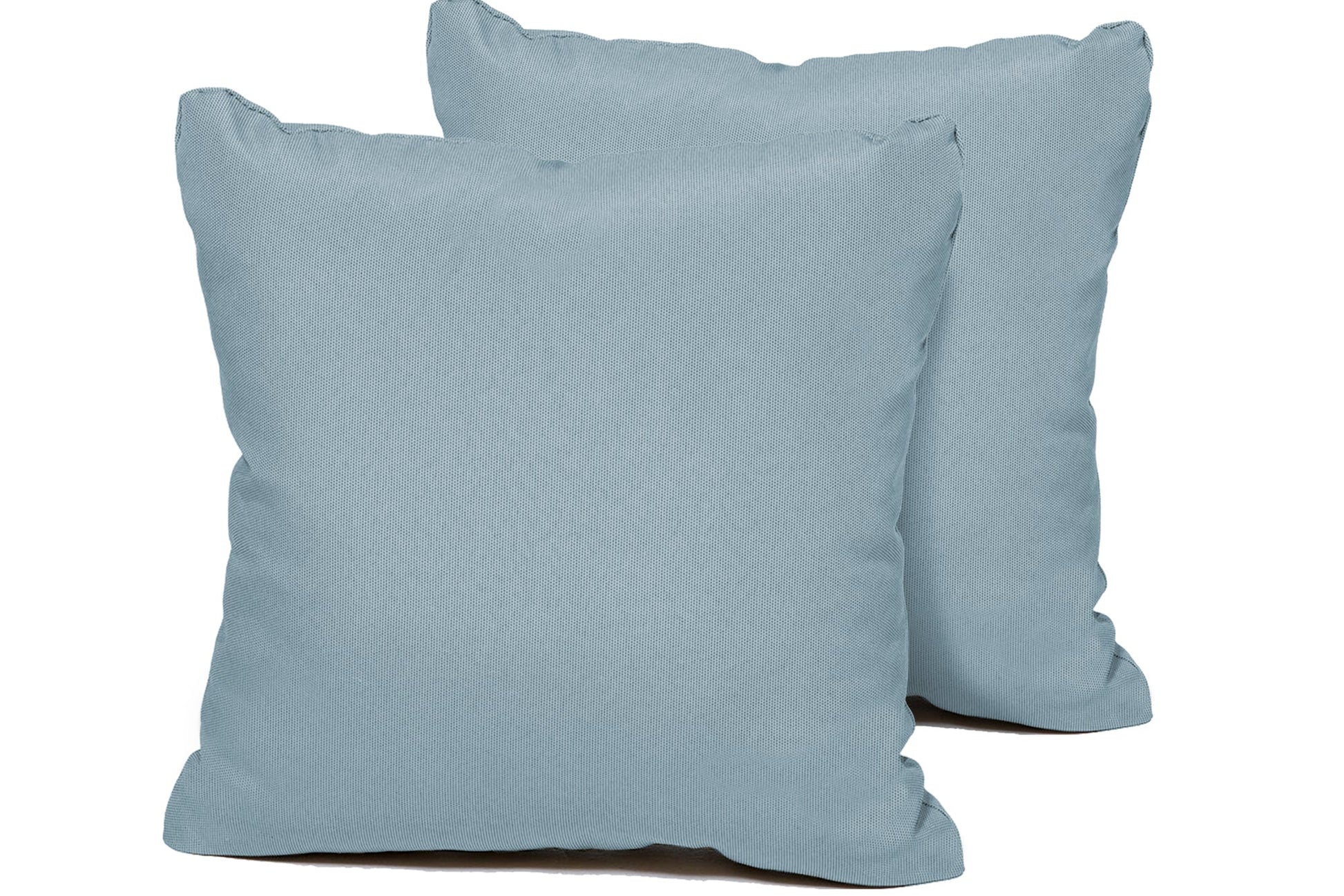 Two light blue pillows on a white background