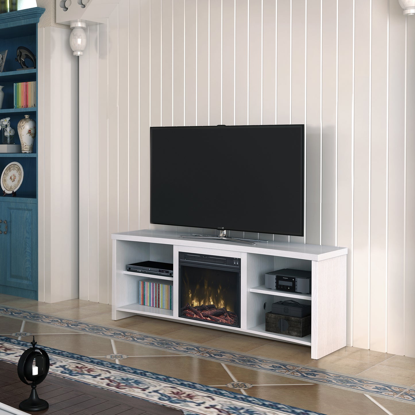 Shelter Cove TV Stand for TVs up to 65" with Electric Fireplace, Valley Pine