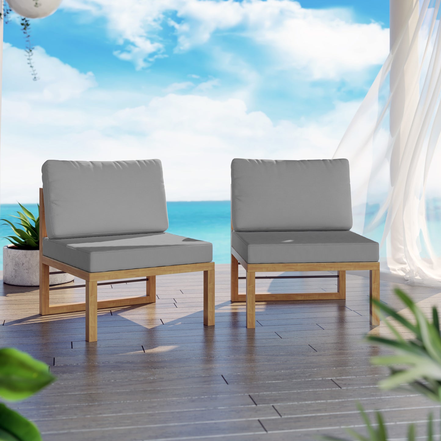 TK Classics Outdoor Aluminum Armless Sofa Seats, Set of 2