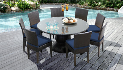 Napa 9 Piece Round Outdoor Patio Wicker Dining Set with Cushions