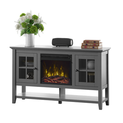 TV Stand for TVs up to 60" with Electric Fireplace and Window Pane Glass Doors