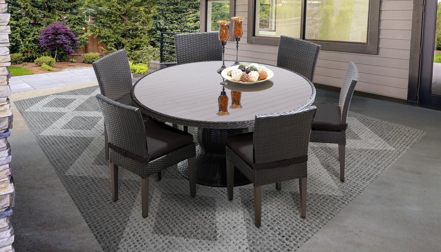 Barbados 7 Piece Round Outdoor Patio Wicker Dining Set with Cushions