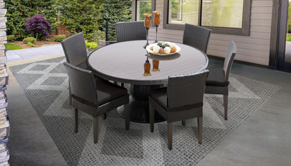 Barbados 7 Piece Round Outdoor Patio Wicker Dining Set with Cushions