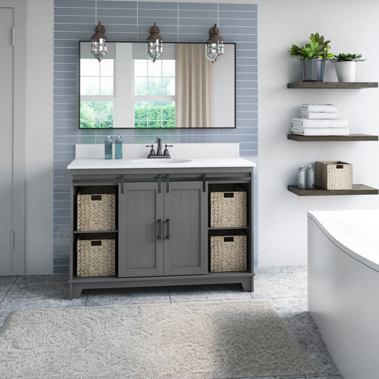 48" Sliding Barn Door Single Bathroom Vanity with 4 Woven Baskets
