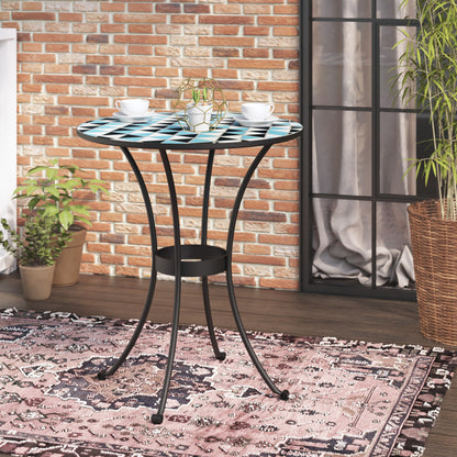 TK Classics Round Outdoor Dining Table with Geometric Mosaic Tabletop, 24” W