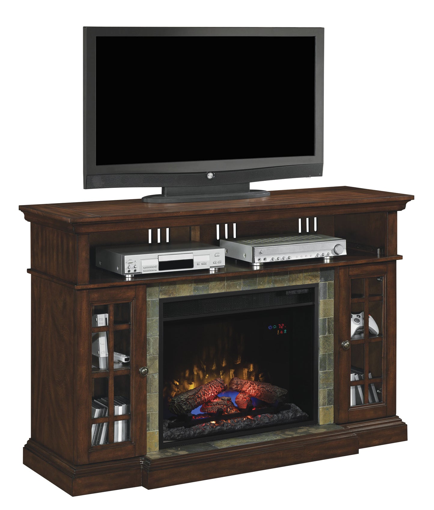 Lakeland TV Stand for TVs up to 65", Roasted Cherry (Electric Fireplace Insert sold separately)