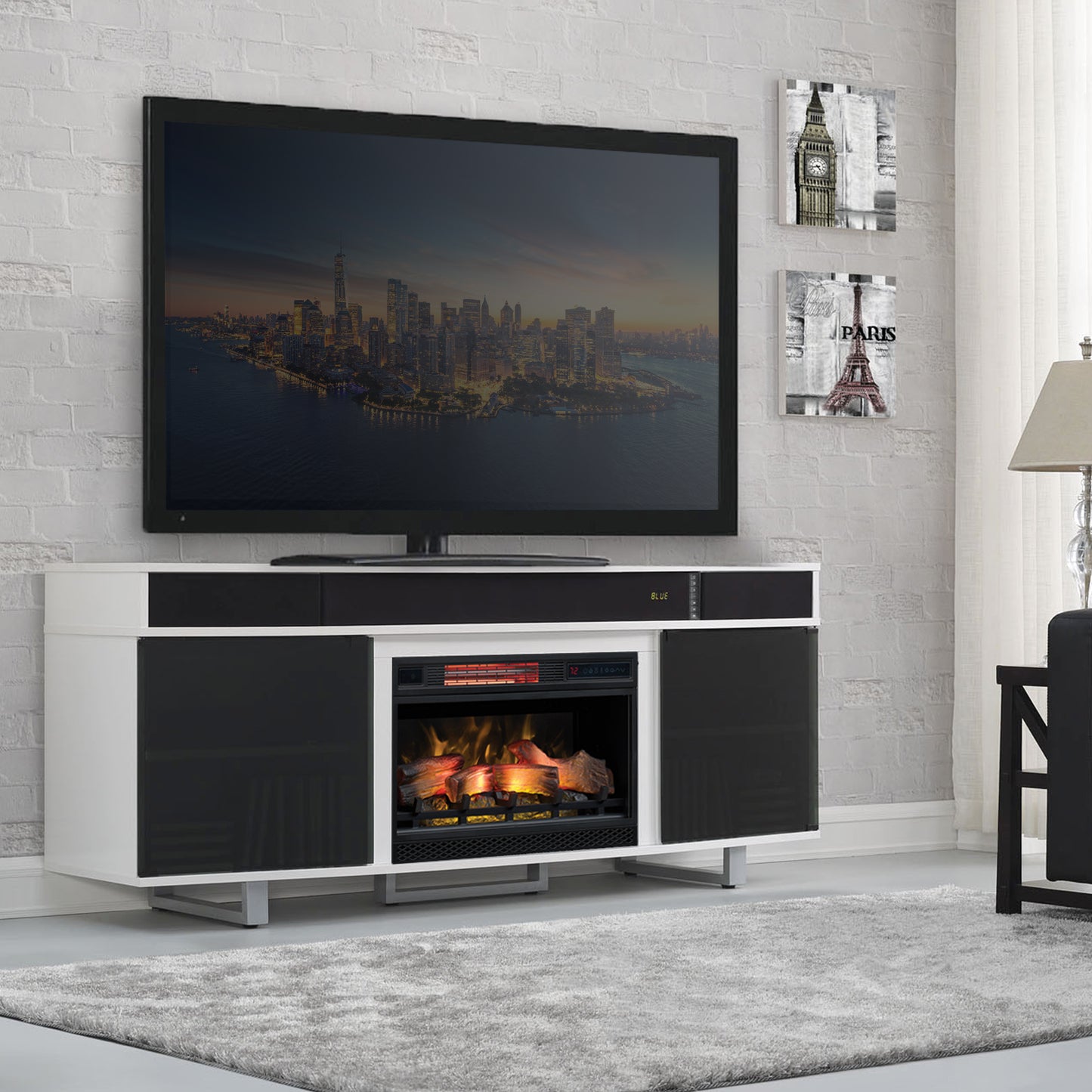 Enterprise TV Stand for TVs up to 80", Imperial Gray (Electric Fireplace sold separately)