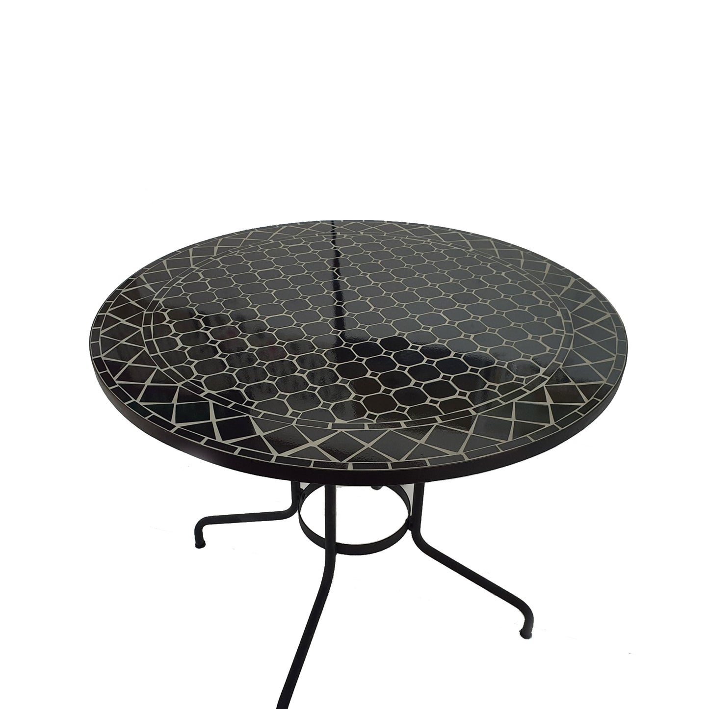 TK Classics Round Outdoor Dining Table with Black Mosaic Tabletop, 35"W