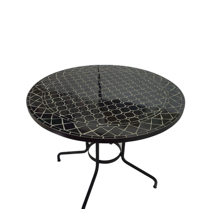 TK Classics Round Outdoor Dining Table with Black Mosaic Tabletop, 35"W