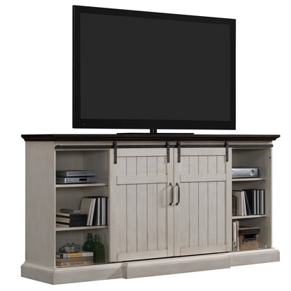 Cabaret TV Stand for TVs up to 80” with 32” 3D Infrared Quartz Electric Fireplace, Weathered White