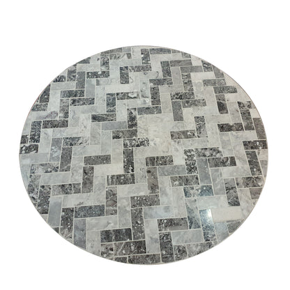 TK Classics Round Outdoor Dining Table with Gray Mosaic Tabletop, 35"W