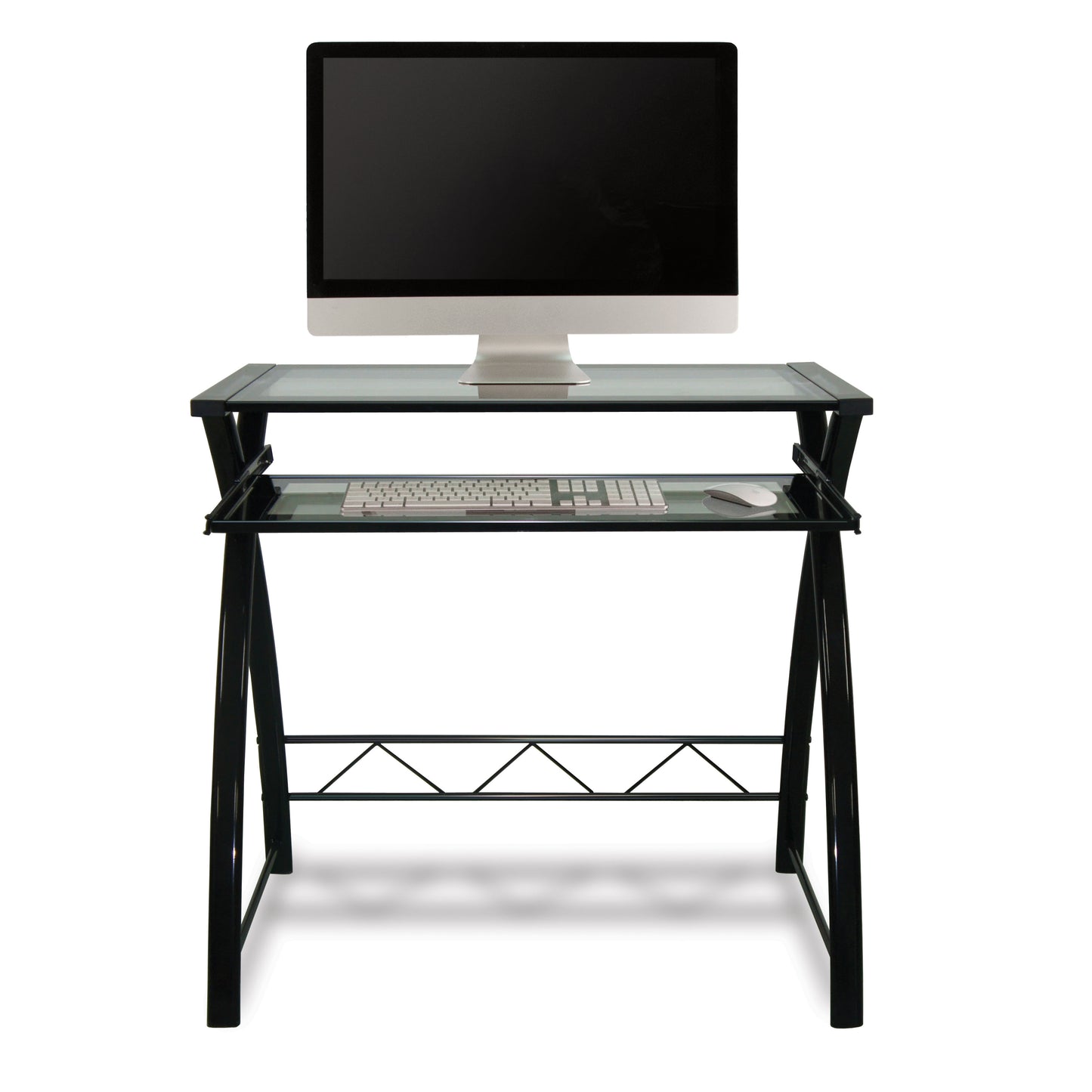 Bell'O Clear Modern Glass Computer Desk with Keyboard Tray - Black/Clear, CD8855 - for Laptops, Desktop PC & Monitor