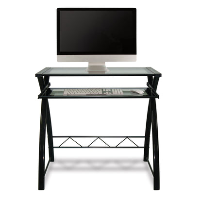 Bell'O Clear Modern Glass Computer Desk with Keyboard Tray - Black/Clear, CD8855 - for Laptops, Desktop PC & Monitor