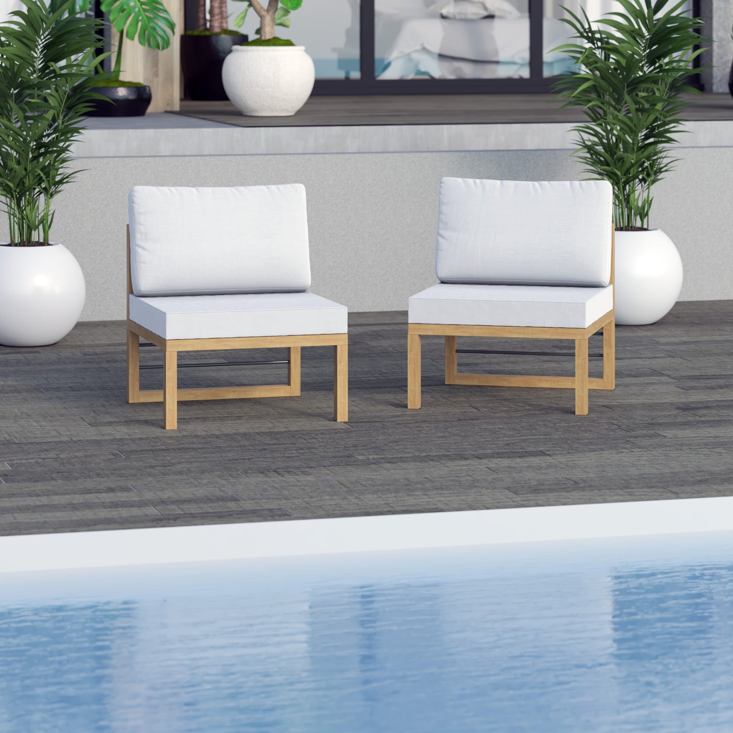 TK Classics Outdoor Aluminum Armless Sofa Seats, Set of 2