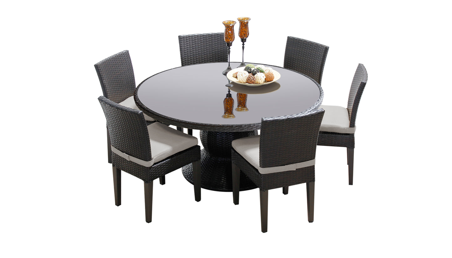 Barbados 7 Piece Round Outdoor Patio Wicker Dining Set with Cushions