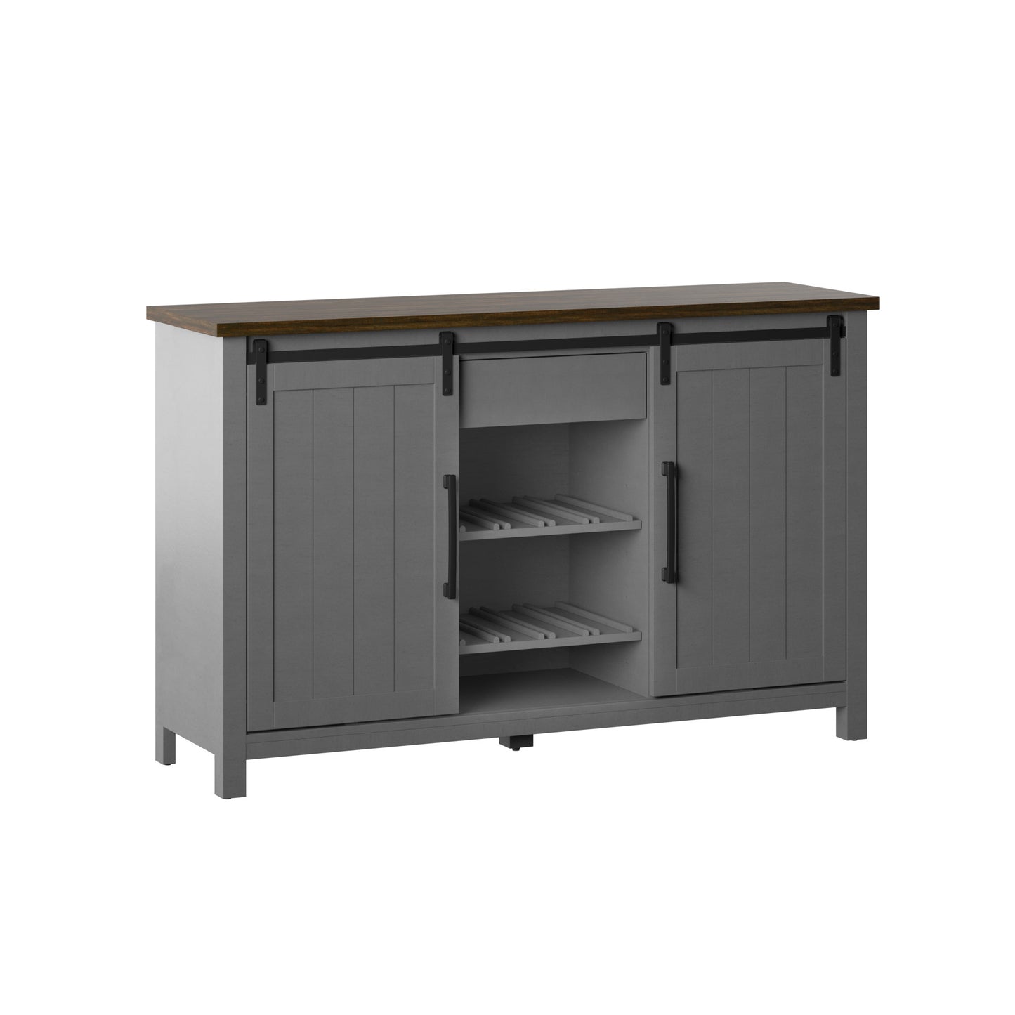 Modern Farmhouse Sideboard with Wine Storage and Sliding Barn Doors