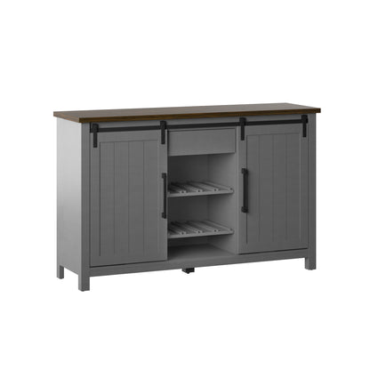 Modern Farmhouse Sideboard with Wine Storage and Sliding Barn Doors