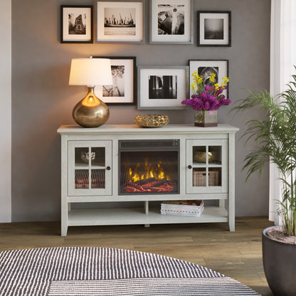 TV Stand for TVs up to 60" with Electric Fireplace and Window Pane Glass Doors