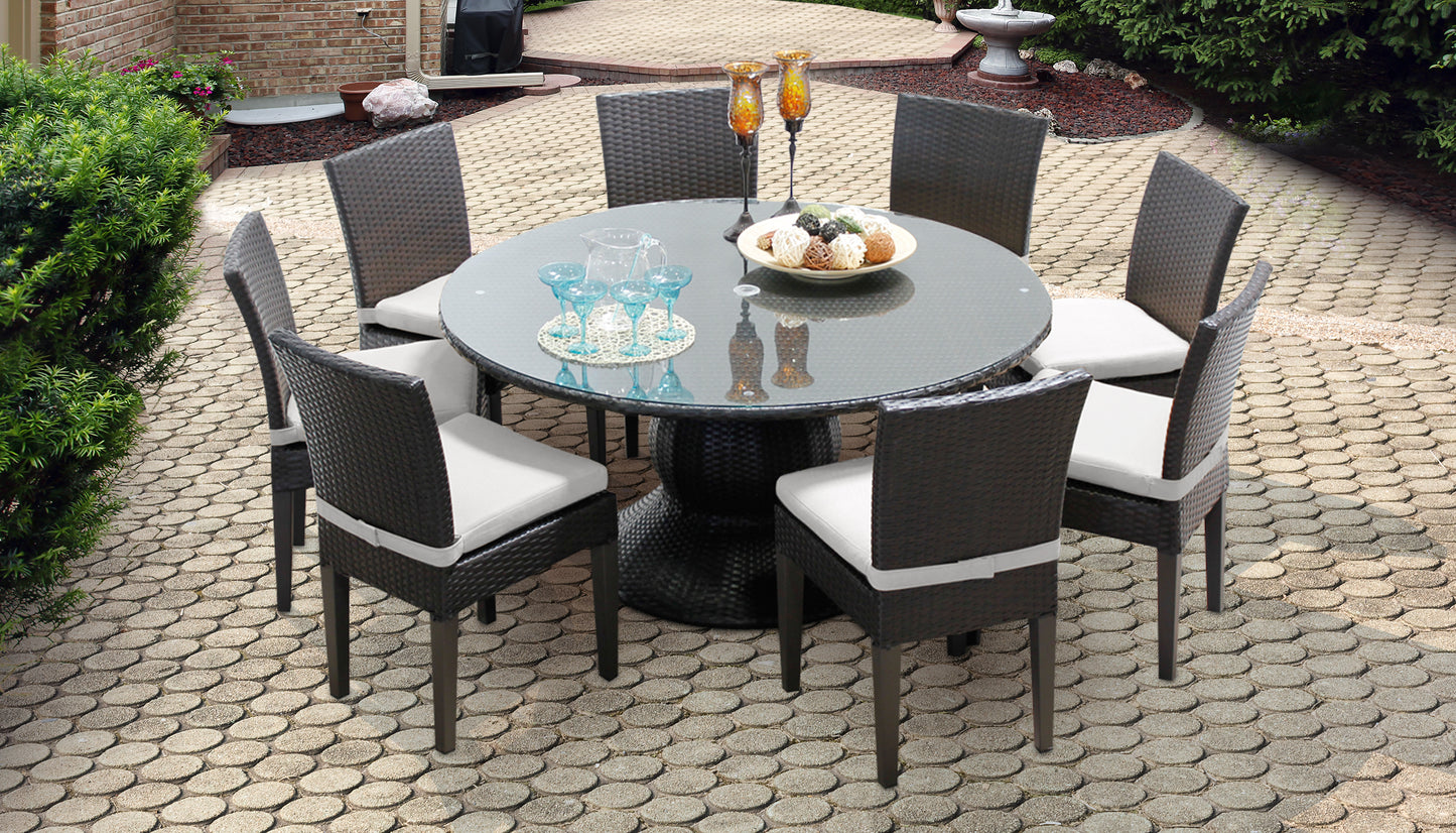 Napa 9 Piece Round Outdoor Patio Wicker Dining Set with Cushions