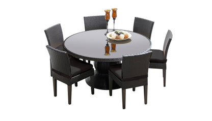 Barbados 7 Piece Round Outdoor Patio Wicker Dining Set with Cushions