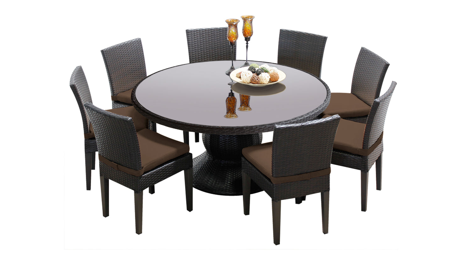 Belle 7 Piece Round Outdoor Patio Wicker Dining Set with Cushions