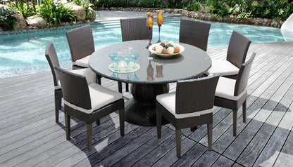 Napa 9 Piece Round Outdoor Patio Wicker Dining Set with Cushions