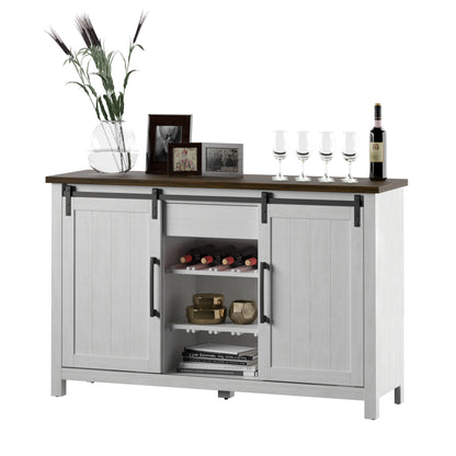Modern Farmhouse Sideboard with Wine Storage and Sliding Barn Doors