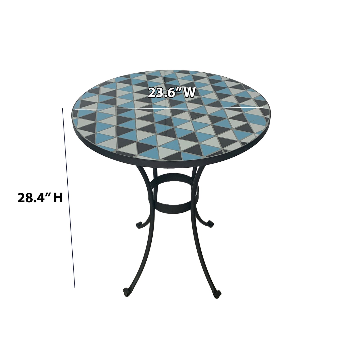 TK Classics Round Outdoor Dining Table with Geometric Mosaic Tabletop, 24” W