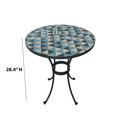 TK Classics Round Outdoor Dining Table with Geometric Mosaic Tabletop, 24” W