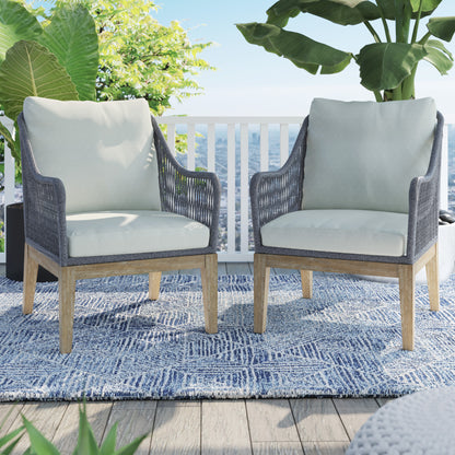 TK Classics Set of 2 Outdoor Arm Chairs with Cushions