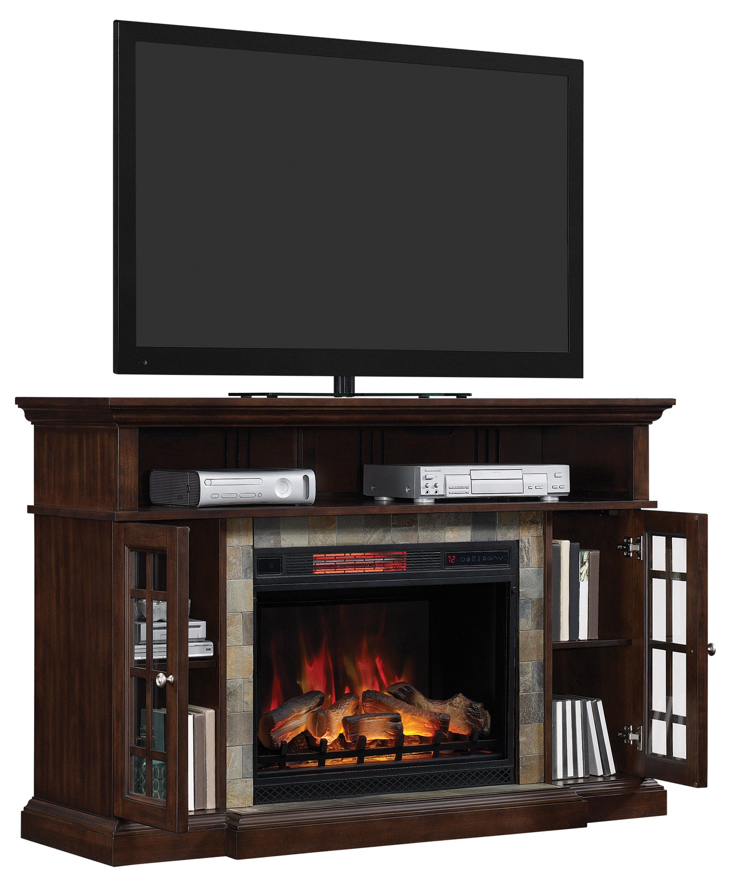 Lakeland TV Stand for TVs up to 65", Roasted Cherry (Electric Fireplace Insert sold separately)