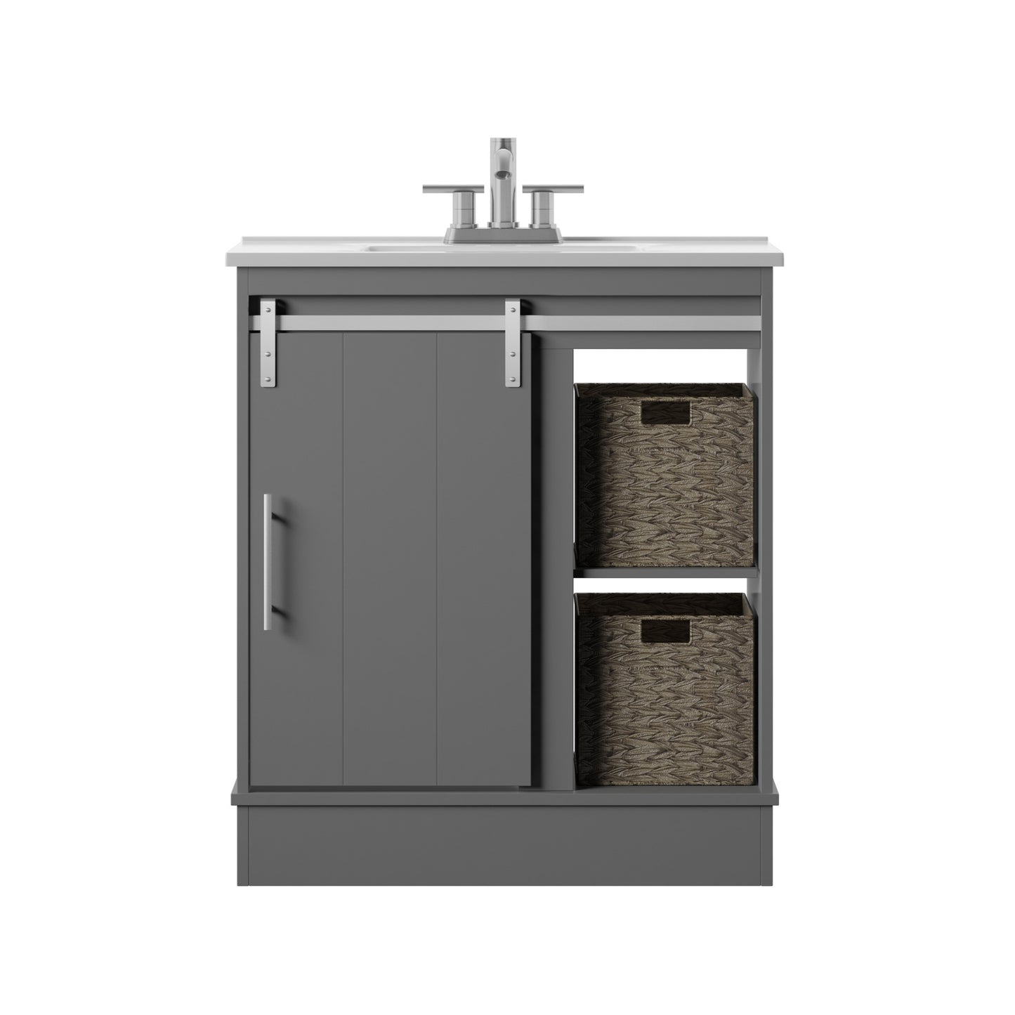 Dalton 30" Sliding Barn Door Single Bathroom Vanity with Woven Baskets