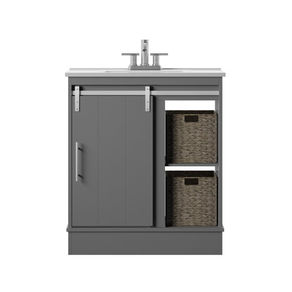 Dalton 30" Sliding Barn Door Single Bathroom Vanity with Woven Baskets