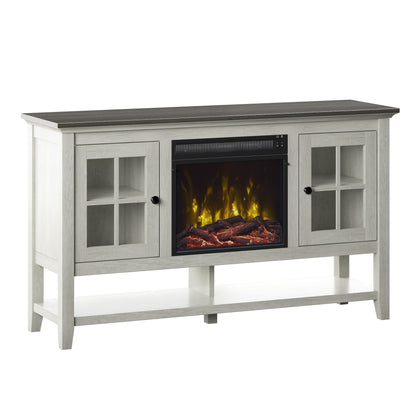 TV Stand for TVs up to 60" with Electric Fireplace and Window Pane Glass Doors