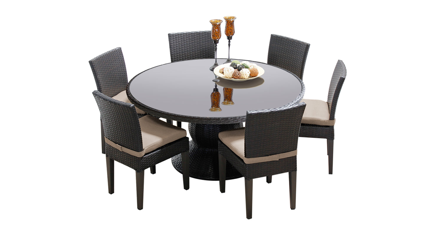 Belle 7 Piece Round Outdoor Patio Wicker Dining Set with Cushions