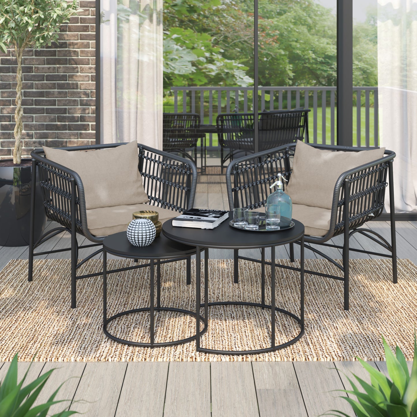TK Classics 3 Piece Outdoor Conversation Set with Cushions